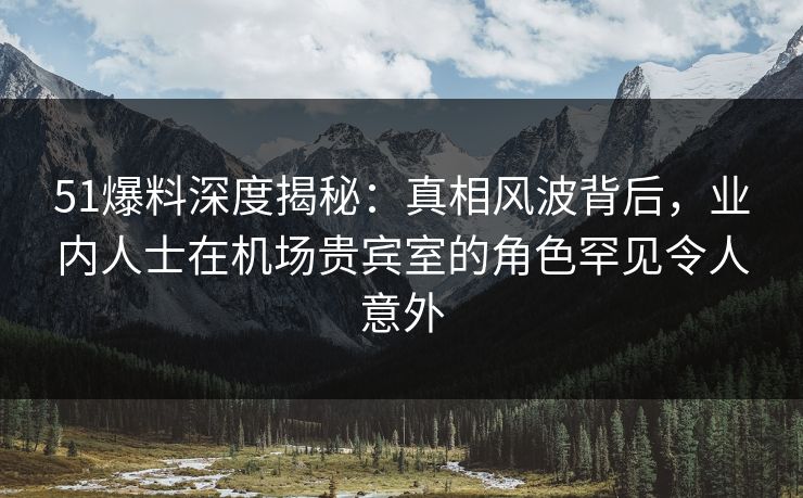51爆料深度揭秘：真相风波背后，业内人士在机场贵宾室的角色罕见令人意外