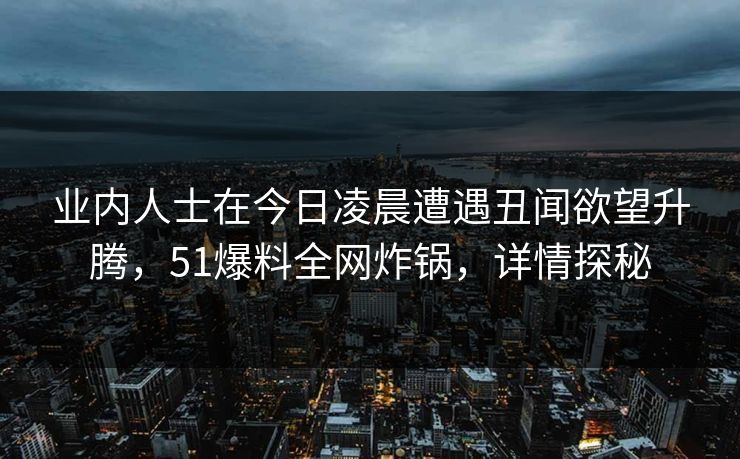 业内人士在今日凌晨遭遇丑闻欲望升腾，51爆料全网炸锅，详情探秘